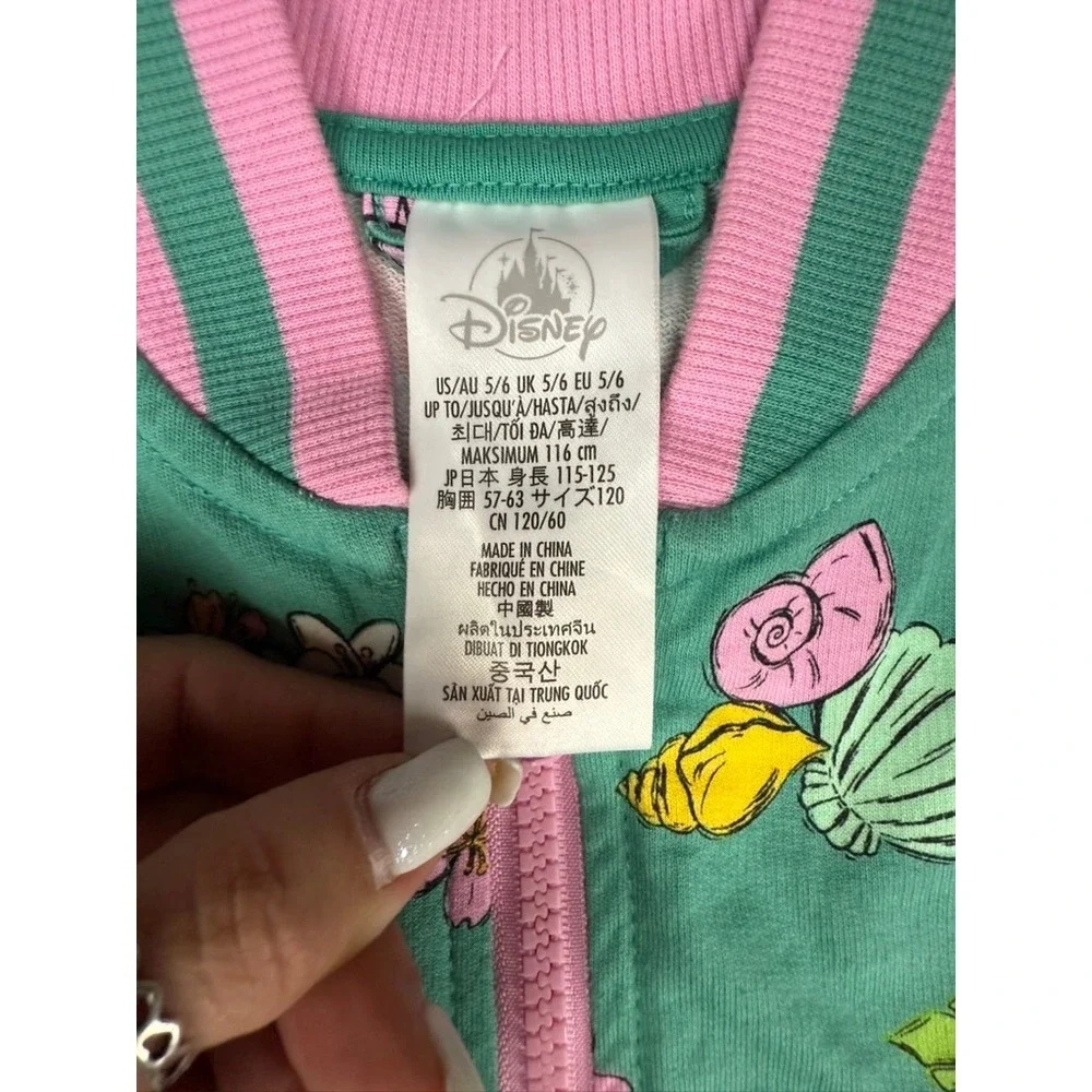 Disney Princess Bomber Jacket‎ Girl's Size 5/6 Green Pink Cartoon Characters